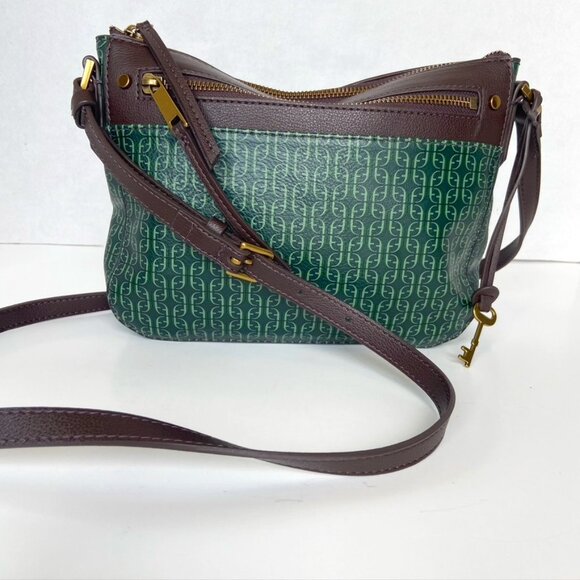Fossil Crossbody Bag Green With Leather Trim - Picture 1 of 12